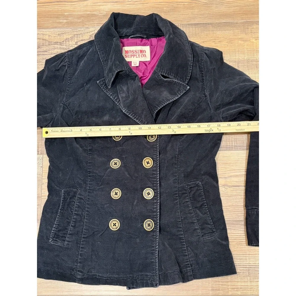 Mossimo Supply vintage Lg Y2K Black corduroy Pea jacket coat Pink Lining Buttons